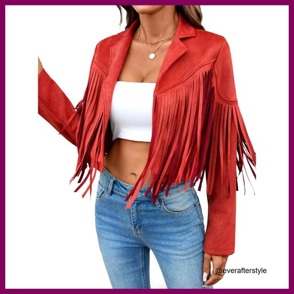 Jackets & Blazers - Faux Suede Cropped Jacket Fringe Tassel Western Style Boho Chic Fall Fashion